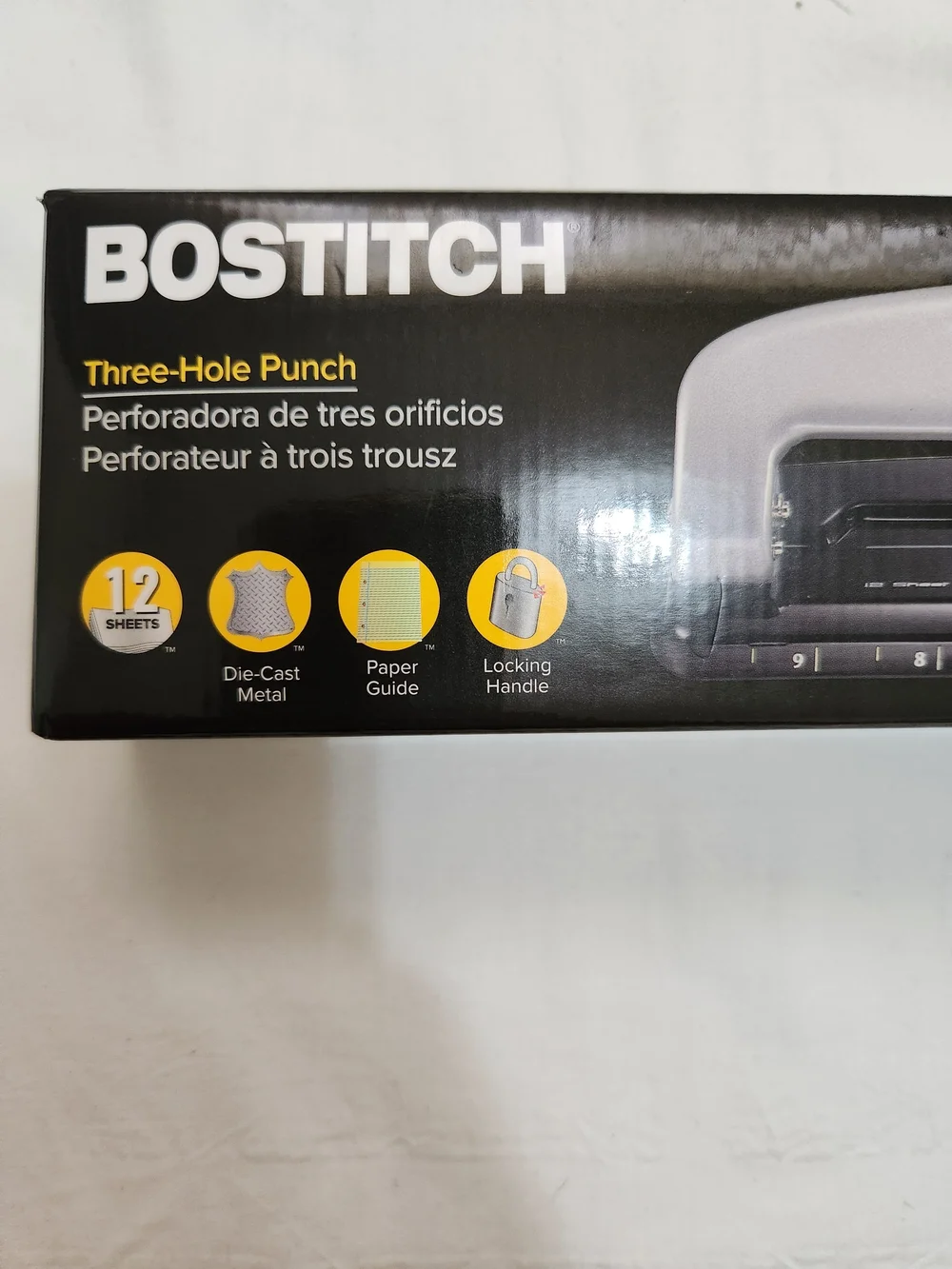 Bostitch White Three-Hole Punch - Heavy Duty, 12-Sheet Capacity